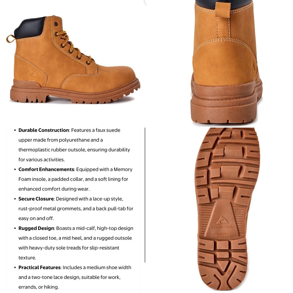 Men's Tan Lace-Up Boots - Picture 3 of 16